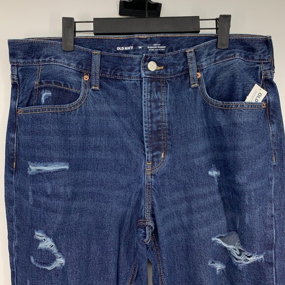 Old Navy Jeans High Rise Slouchy Straight Button Fly Fray Destructed - Picture 3 of 9